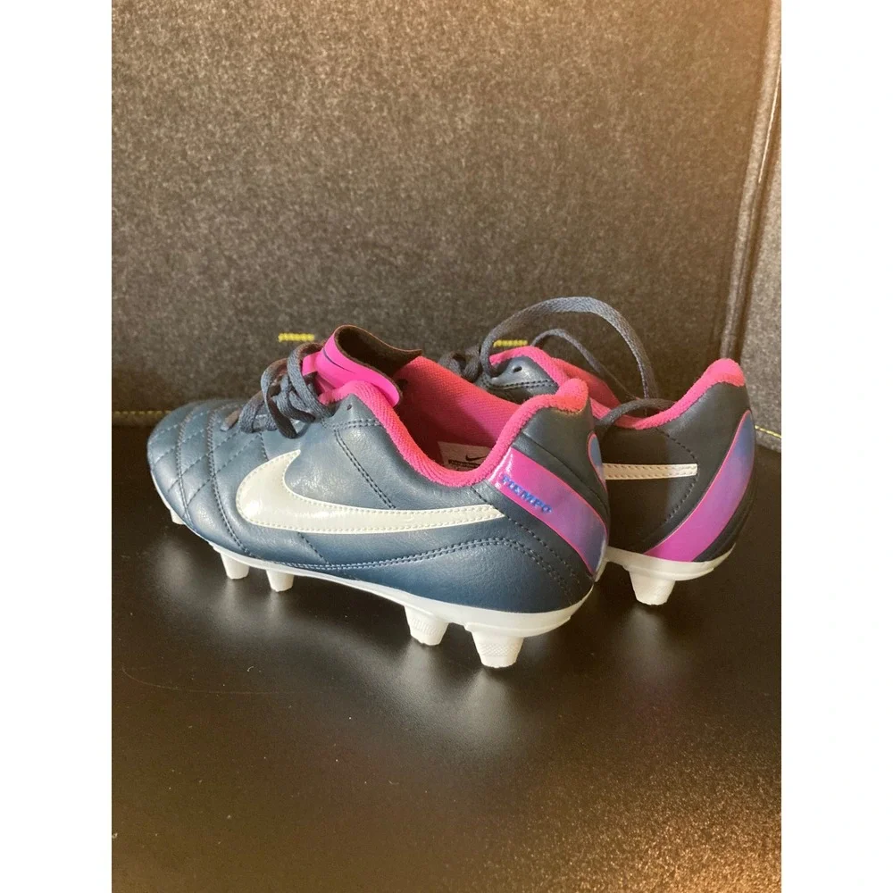 Nike‎ Tiempo Natural IV FG Soccer Cleats Navy Pink Kids US 6Y 524939-400 EUC